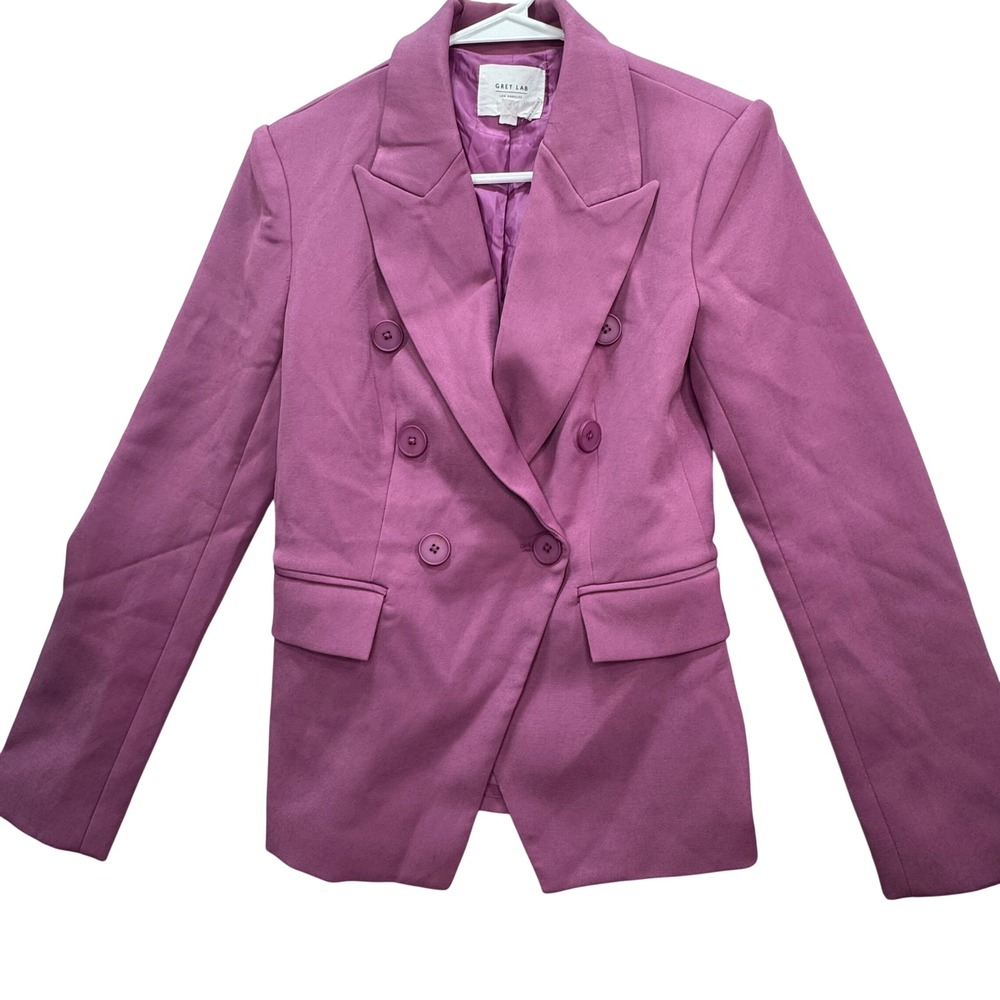 Grey Lab Blazer Womens XS Pink Double Breasted Peak Lapel Professional Chic